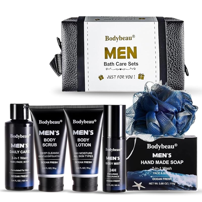 Conjunto de banho e corpo masculino Bodybeau Ocean Fresh com 7 peças e bolsa de viagem