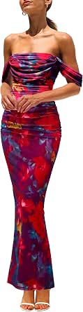 PRETTYGARDEN Cocktail Dresses for Women 2026 Summer Floral Off Shoulder