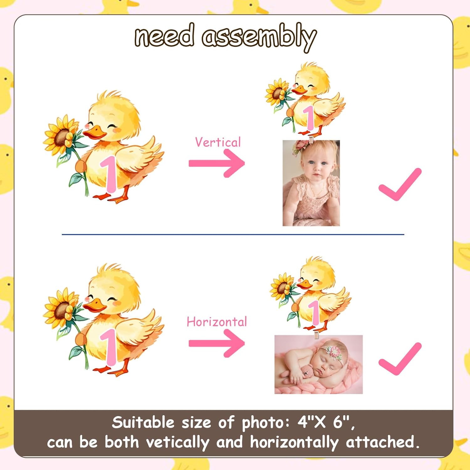One Lucky Duck Photo Banner Pink Duck 1st Birthday Banner Cute Farm Animal Newborn to 12 Months Monthly Photo Banner for Girls First Birthday Party Supplies - Image 4