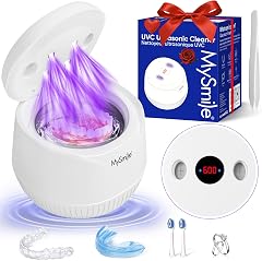 MySmile Dental Ultrasonic Retainer Cleaner Machine- 45kHz UV Denture Cleaner with 200ML Capacity for Aligner, Braces, Mouth Guard, Night Guard, Portable Dental Cleaning Pod with Digital Timer (White)