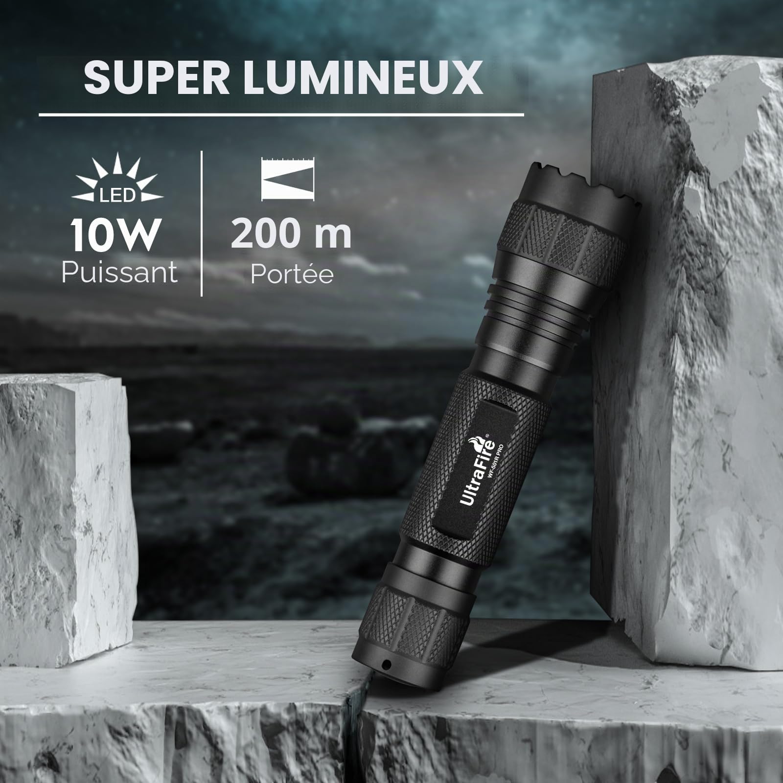 UltraFire WF-501R PRO Lampe de poche LED à lumière rouge 620-630 nm 10 W Mode unique Lumière rouge 200 m Pour chasse de nuit, observation de nuit, astrophotographie WF-501R PRO