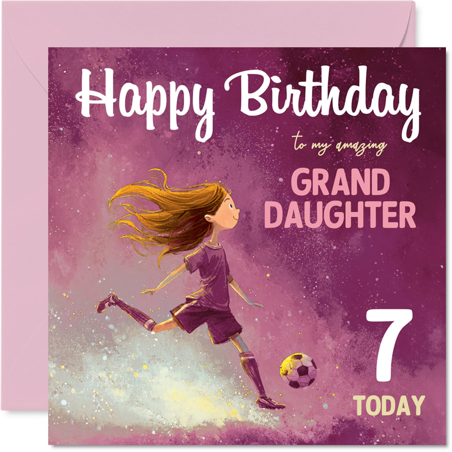7th Birthday Cards for Granddaughter - Football Girl - Happy Birthday Card for 7 Year Old Girl Granddaughter Grandchild, 145mm Bday Greeting Cards