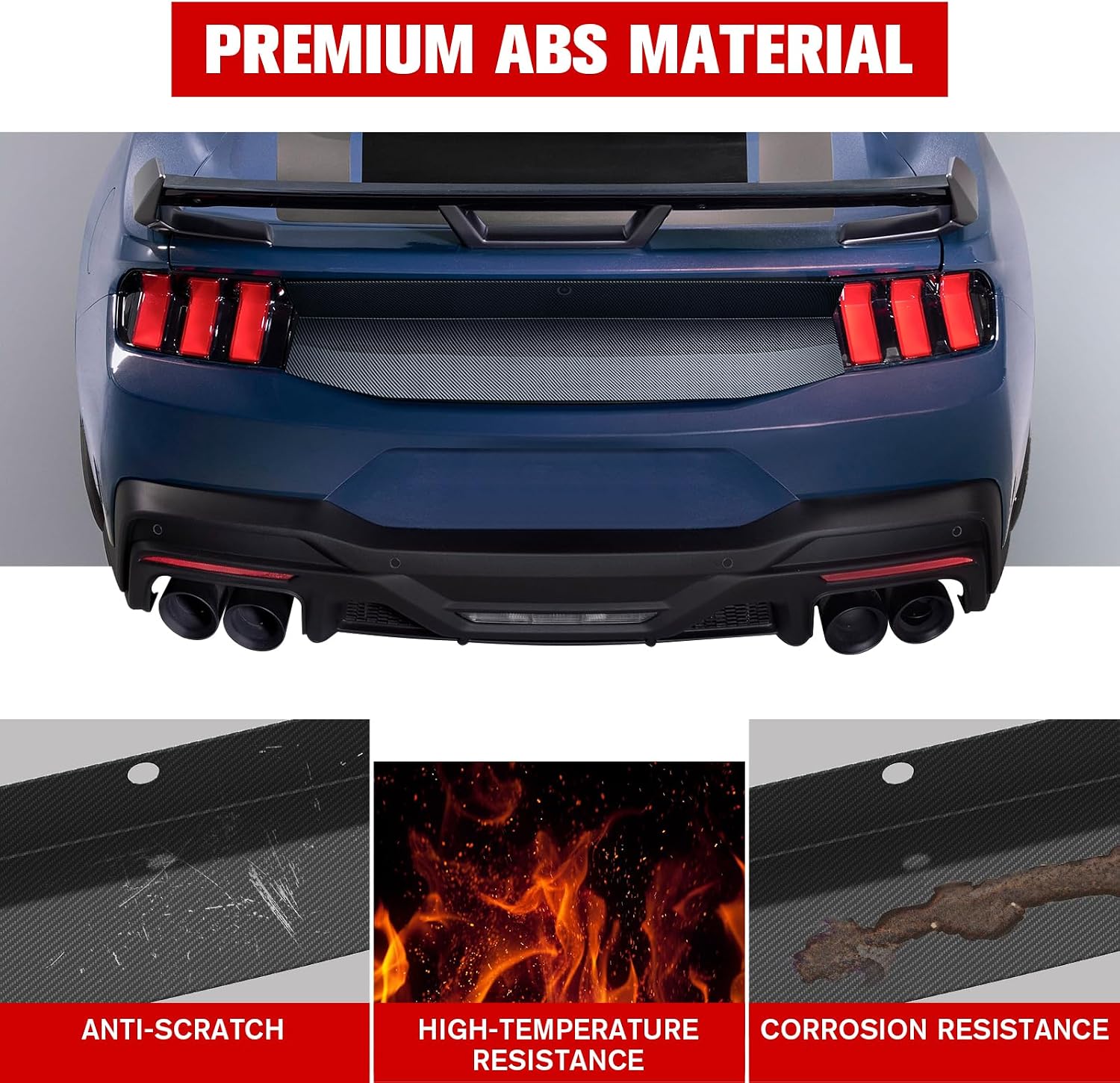 Rear Decklid Trim Panel Compatible with 2024 2025 Mustang GT EcoBoost Dark Horse, Mustang External Accessories Trunk Center Boot Cover Panel Trim for Mustang 2024+, Carbon Fiber Texture