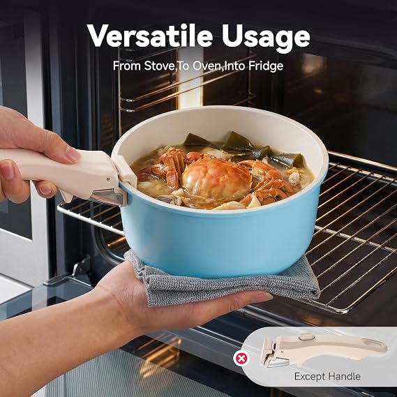 Warmiehomy 8-Piece Non-Stick Pots and Pans Set, Detachable Handle, Blue