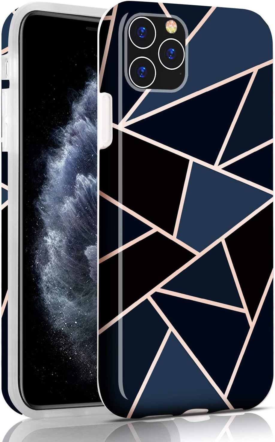 BAISRKE iPhone 11 Pro Max Case, Shiny Rose Gold Geometric Case Slim Soft TPU Rubber Bumper Silicone Protective Phone Case Cover for iPhone 11 Pro Max 6.5 inch (2019) [Blue]