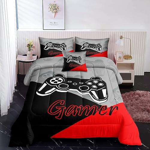 Miniatura 2 de ROWADALO Juego de ropa de cama con estampado de videojuegos de 6 piezas para niños y adolescentes, tamaño matrimonial, edredón con control de