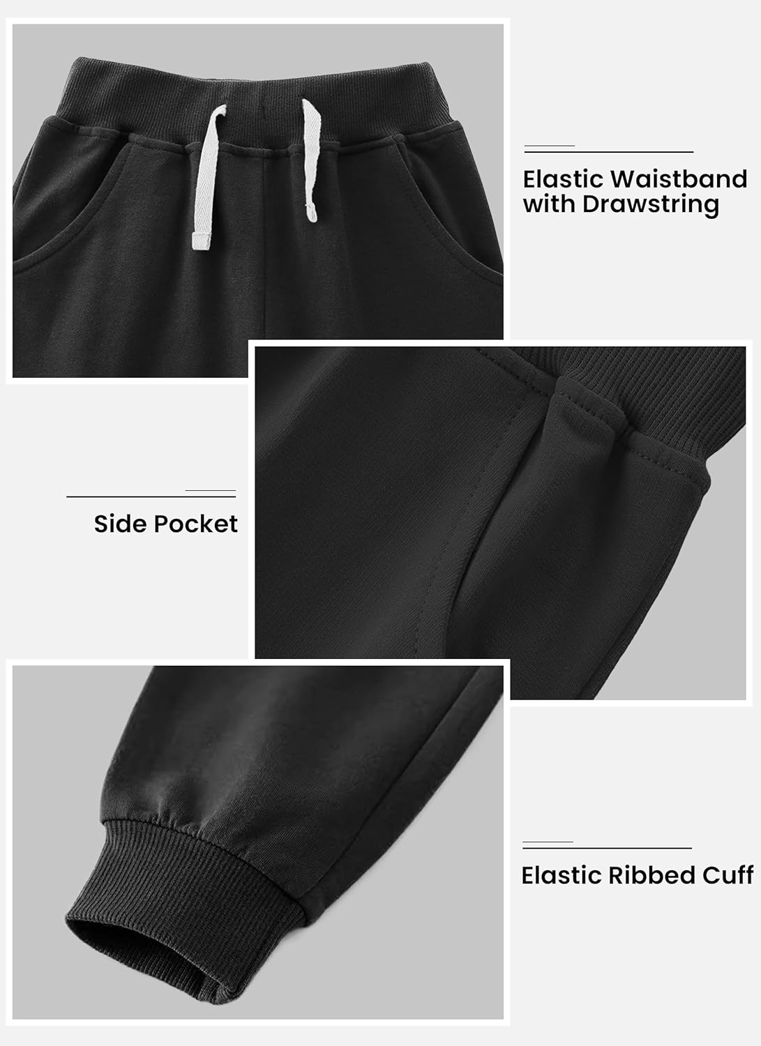 VOGRYE 4 Pack Boys Sweatpants Cotton Toddler Joggers Pants with Pocket Drawstring for Kids Toddler Boys 2T-6T - Image 4