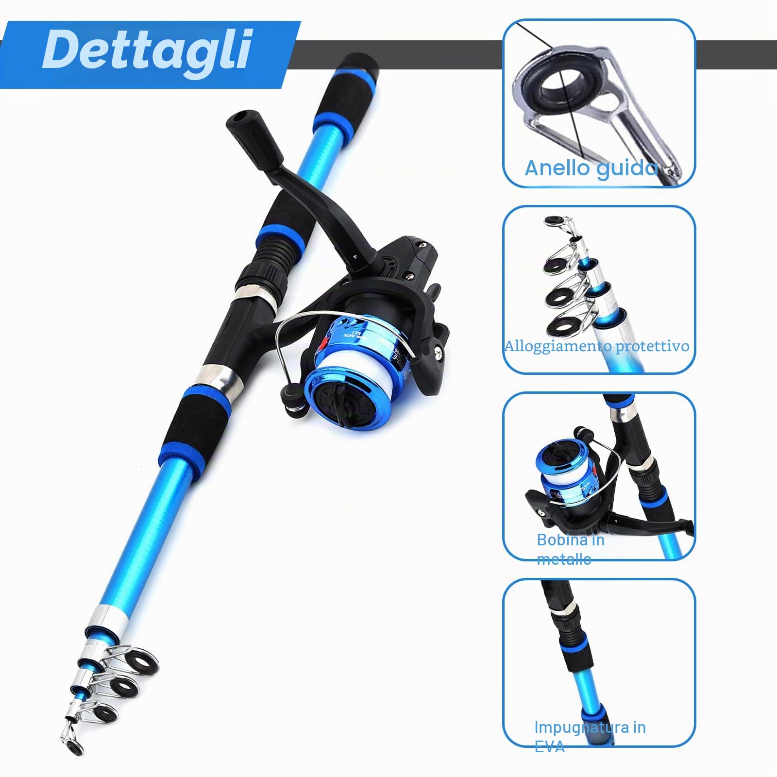 Set da pesca per bambini, 1,8 m, set di canne da pesca per bambini, con mulinello e set di esche, canna da pesca telescopica in fibra di carbonio e mulinello, accessori da pesca per bambini dai 3 ai