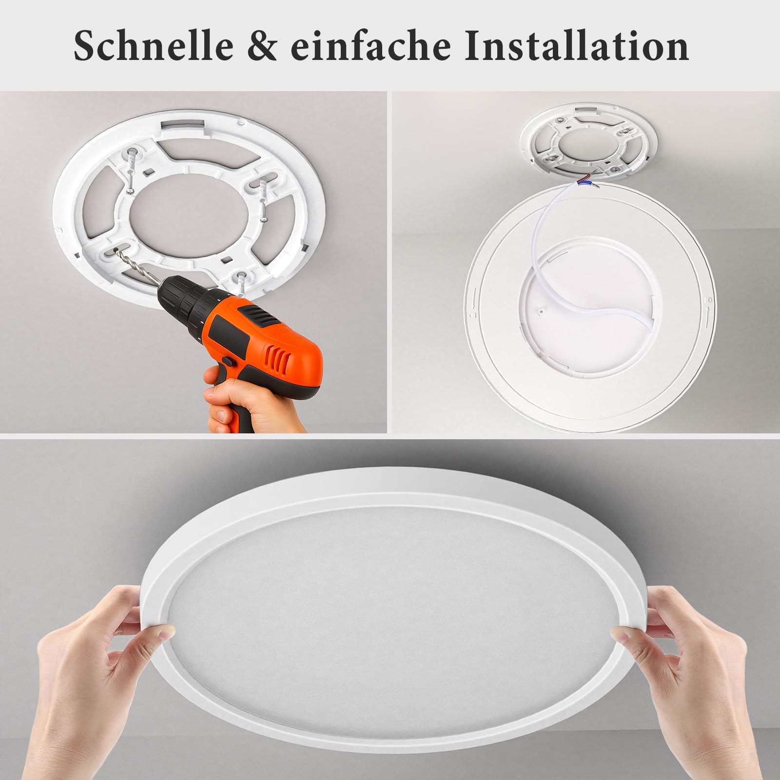 Lampa sufitowa LED, 18 W, 1800 lm, 4000 K, Ø22, okrągła lampa sufitowa do łazienki, kuchni, sypialni, przedpokoju, garażu, balkonu, biura