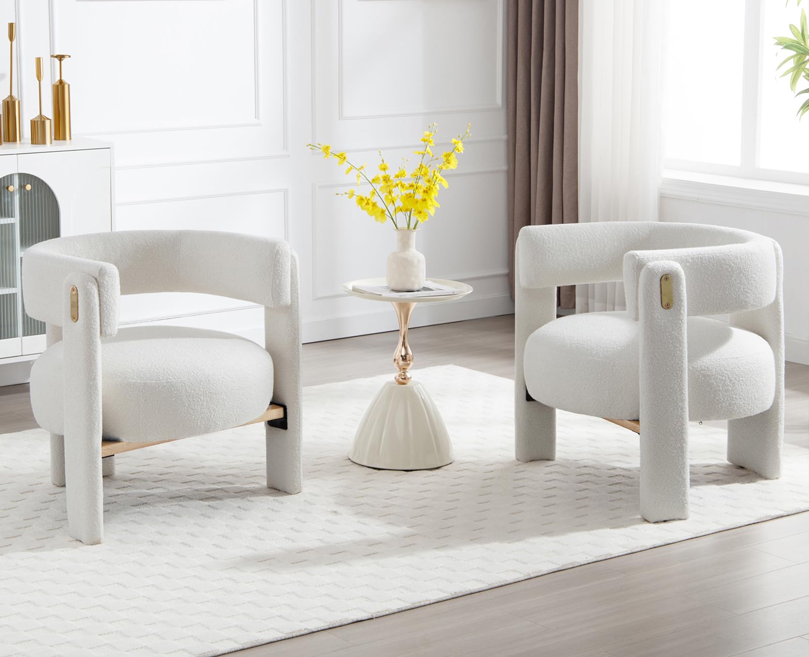Wahson Silla de Salón Moderno Silla Diseño de Maquillaje,Silla Individual Elegante Butaca Relax de Piel Sintética con Reposabrazos para Dormitorio/Sala de Estar,Blanco