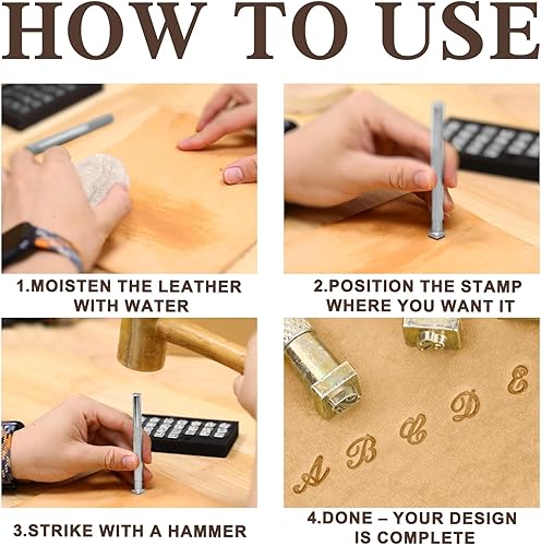 Miniatura 6 de BESTNULE Kit de estampado de cuero, juego de 37 piezas con 26 letras mayúsculas (0.217 in), 10 números (0.236 in) y mango de estampado para