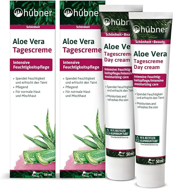 Hübner Aloe Vera Tagescreme Doppelpack - Feuchtigkeitspflege für trockene & sensible Haut
