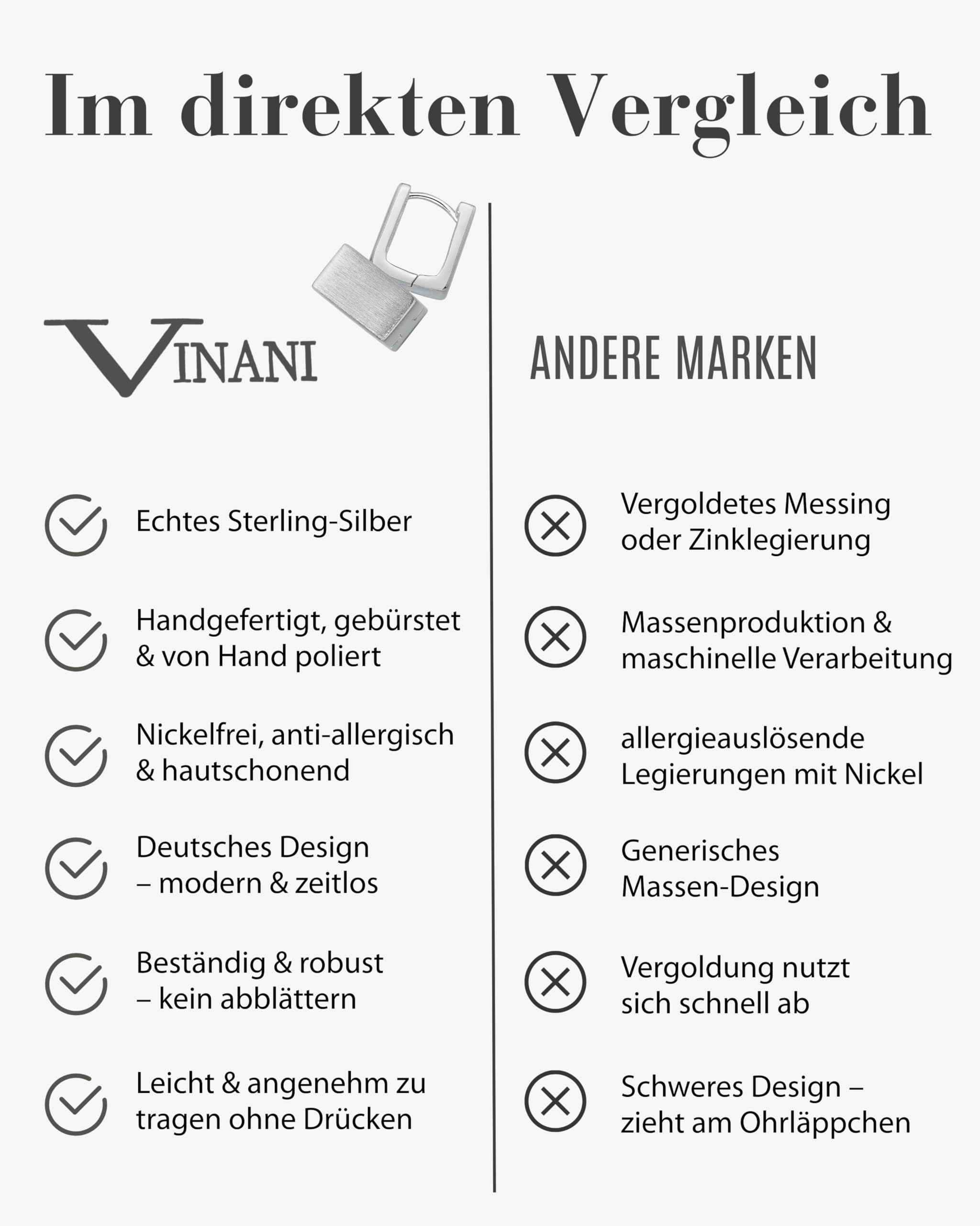 VINANI Klapp-Creolen aus 925 Sterling Silber I Nickelfreie Ohrringe für Damen I Mattierte Front & glänzende Seiten mit Anlaufschutz I Allergikerfreundlich I Handarbeit in Juweliersqualität I CRA