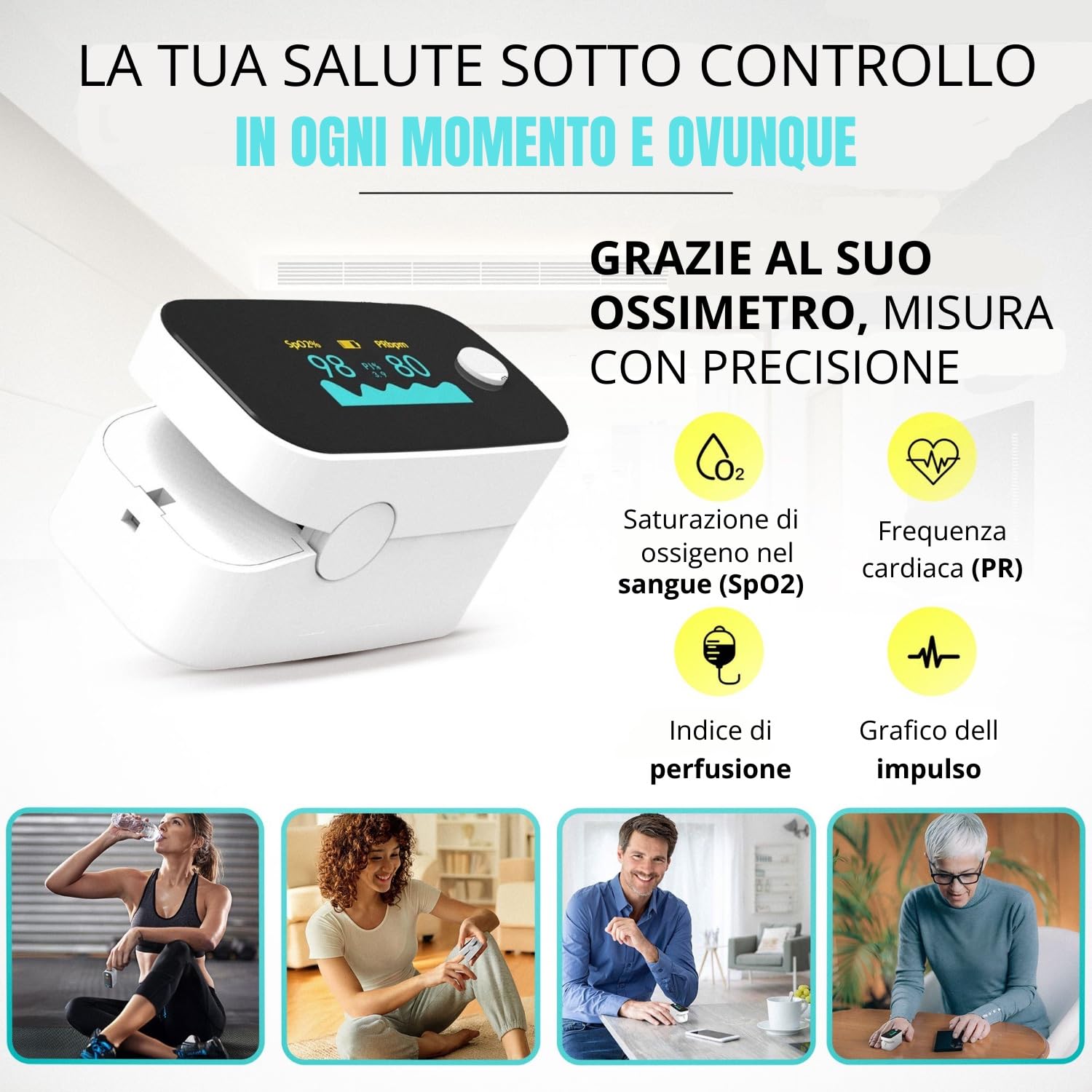Saturimetro Da Dito, Pulsossimetro Professionale Bluetooth, Monitor Di - Foto 2
