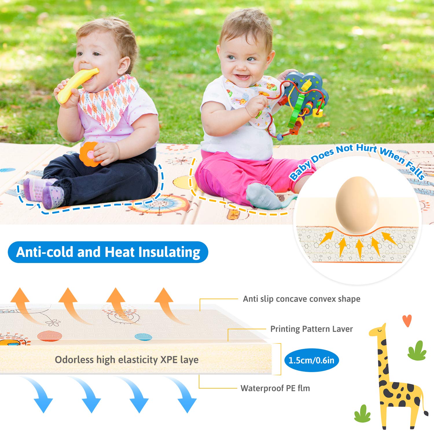 Baby Play Mat Foldable Playmat Extra Large Foam Mat Reversible Baby Crawling Mat Room Decor Transforms into Large Fun Activity Gym Mat (Bear & sika Deer, Thickness 1.5CM （0.59 inch）)