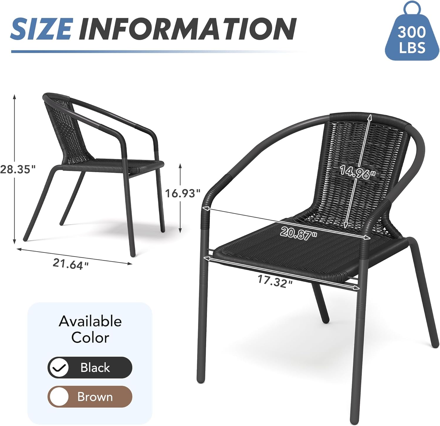 UDPATIO Rattan Patio Dining Chairs Set of 4, Wicker Stackable Outdoor Chairs with All Weather Curved Back & Metal Frame, for Indoor Bistro Deck, Black