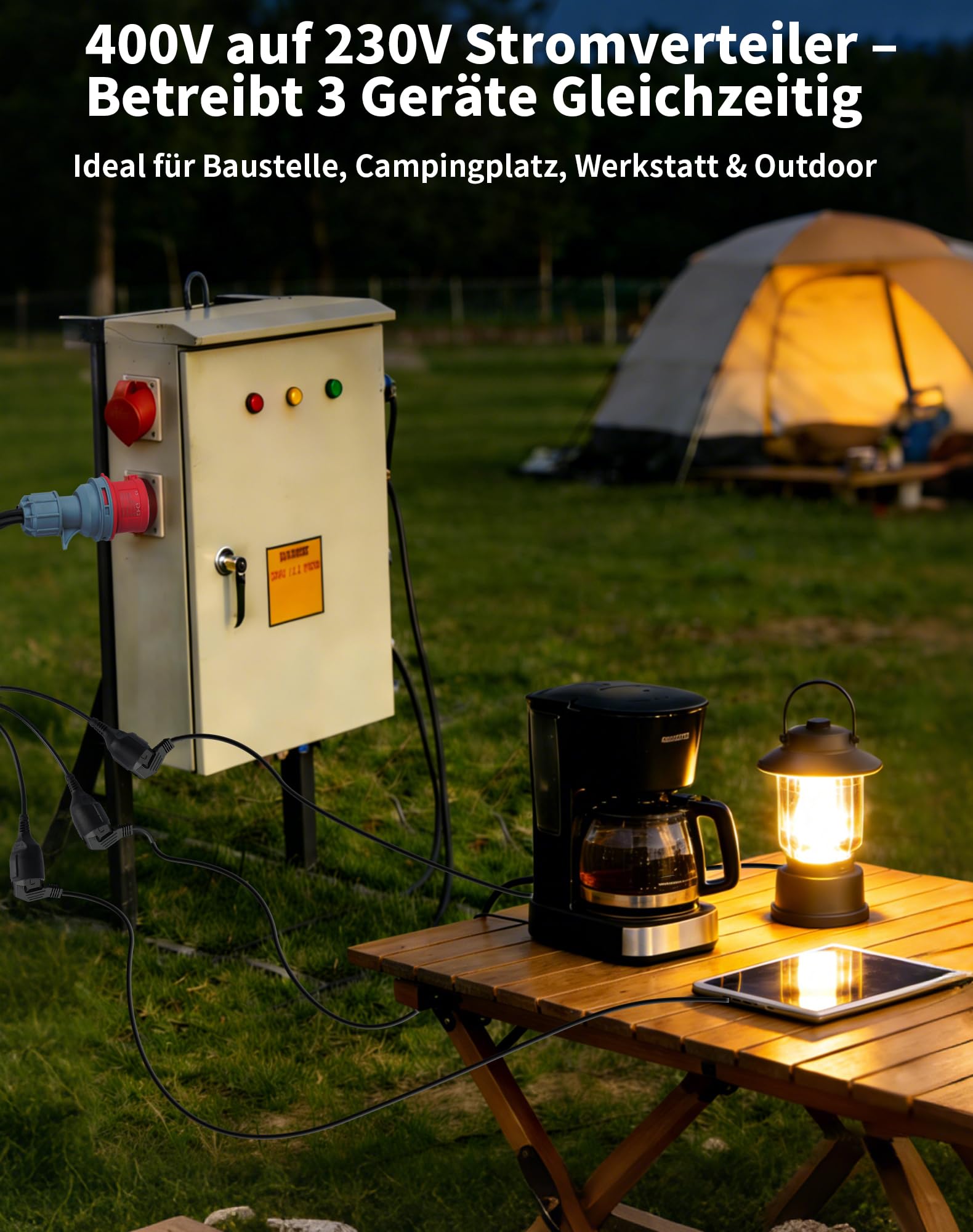Adaptateur CEE 16A 400V vers 230V 3 Prises Schuko, Répartiteur CEE 5 Broches avec Câble 50 cm H05VV-F IP44, Convertisseur Prise CEE vers 3 Sorties 230V pour Chantier Camping Atelier Caravan