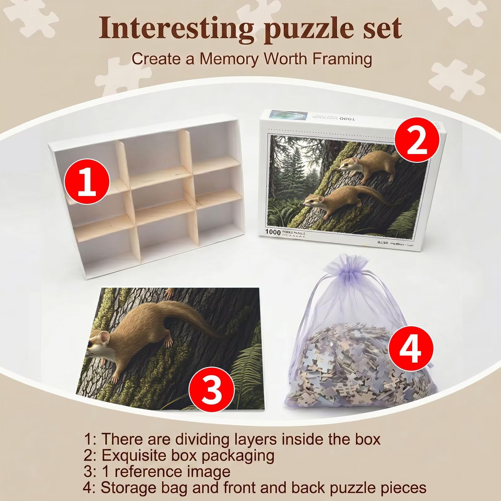 Puzzle 1500 elementów dla dorosłych, trudne wyzwanie puzzle, format 87 x 57 cm, kolorowe drewniane puzzle dla relaksu, rodzinna gra planszowa, niemożliwa klasyczna układanka las zwierzę f0-853