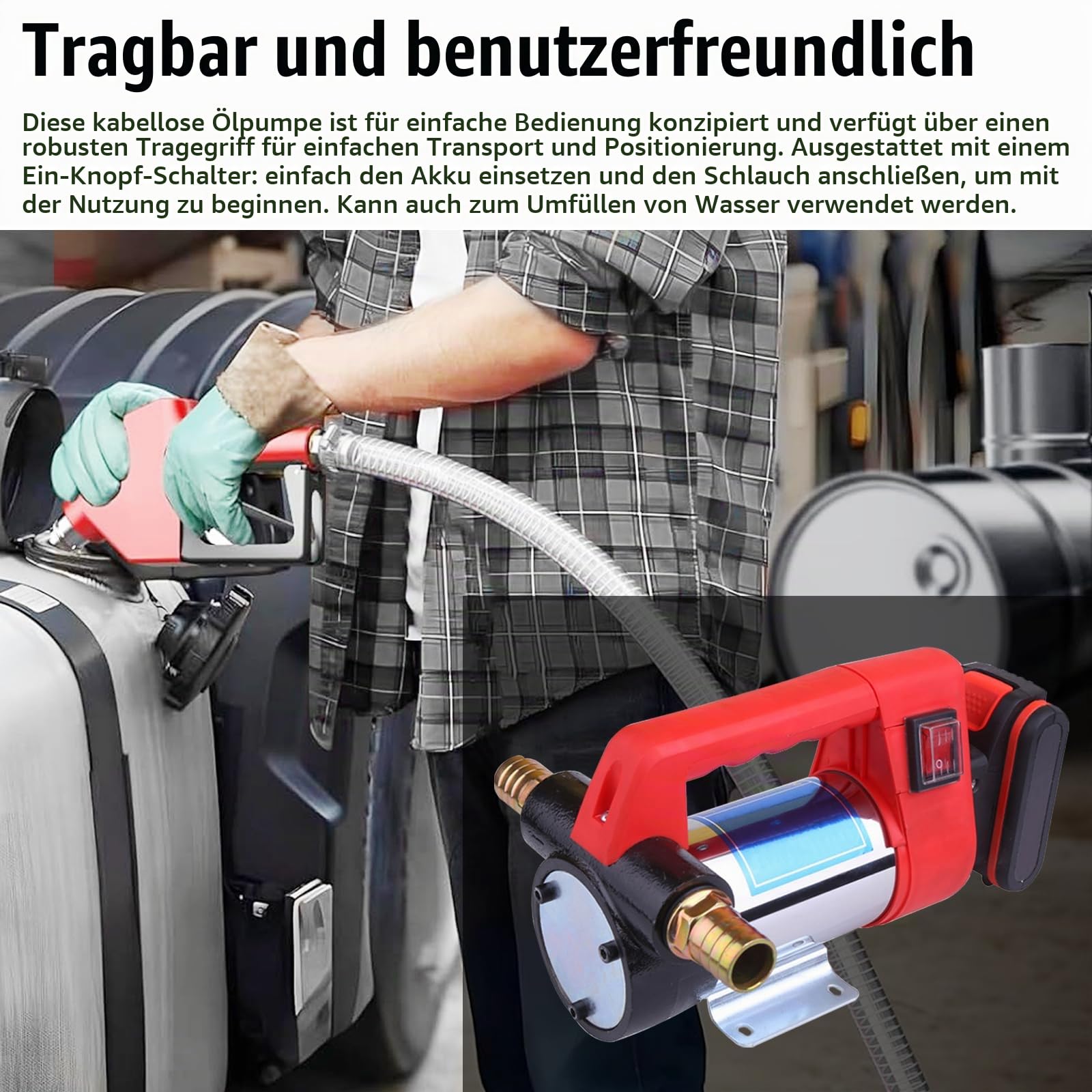 Dieselpumpe, Akku Dieselpumpe mit 3000mAh Akku und Ladegerät, Ölabsaugpumpe Elektrisch, Tragbare Elektrische Ölpumpe Kabellos Diesel Pumpe Förderpumpe für Diesel, Kerosin
