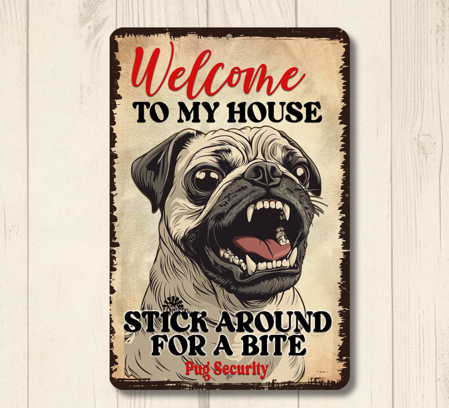 Pug Welcome to My Yard House Sign funny dog metal warning tin outdoor security home decor