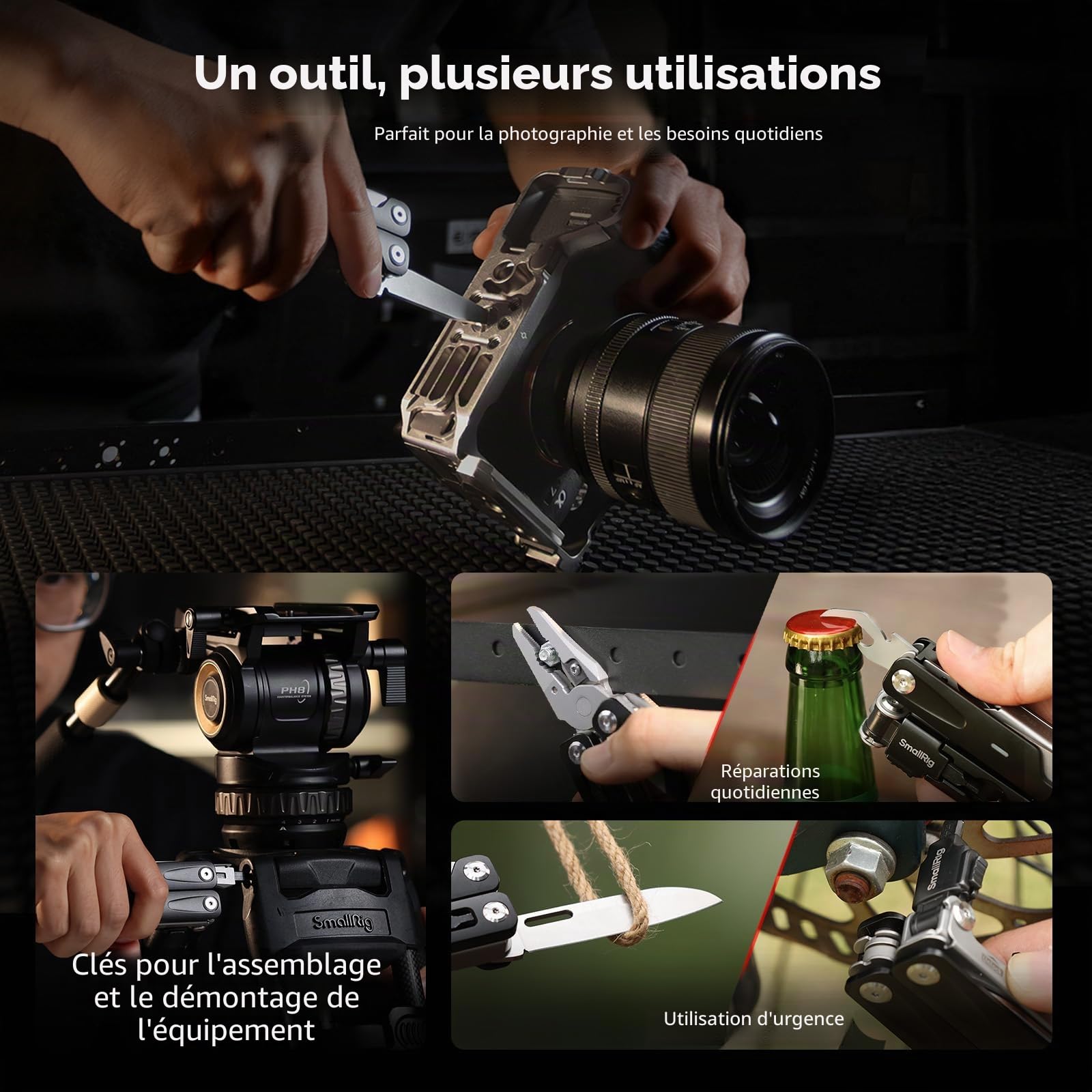 SMALLRIG 16 en 1 Outil Multifonction EDC, Outil Compact en Aluminium avec Pinces, Ciseaux, Tournevis, Clés, Règle, Kit d'Outils Pliable et Portable pour Photographie, et Usage Quotidien - 5294