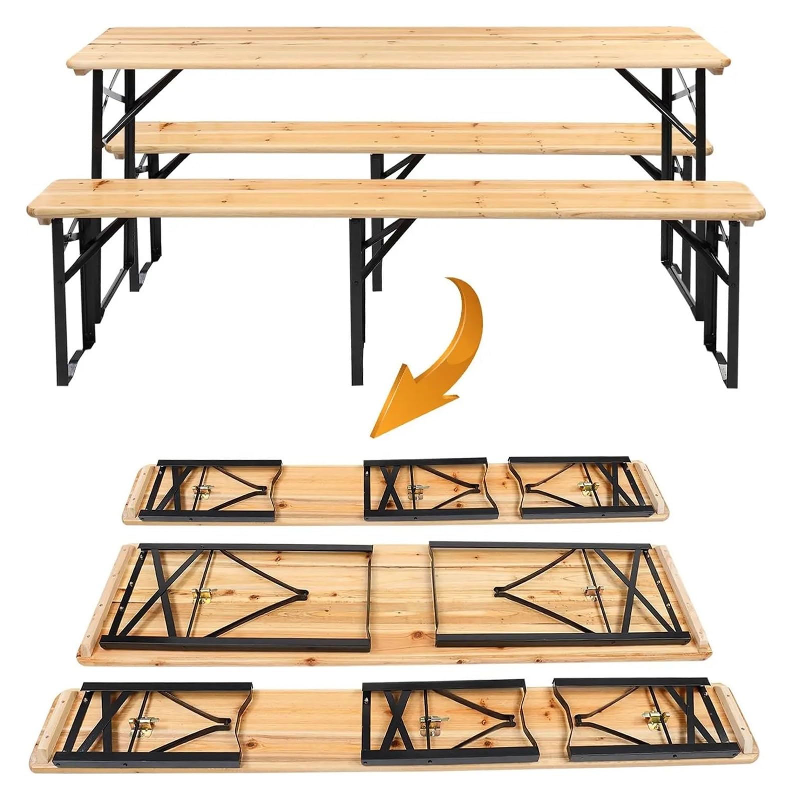 Tavolo Da Picnic Pieghevole Da 6 Piedi Con Panche Birra In Legno Resistente Alle Intemperie Da Campeggio Con Maniglie for Il Trasporto for La Famiglia