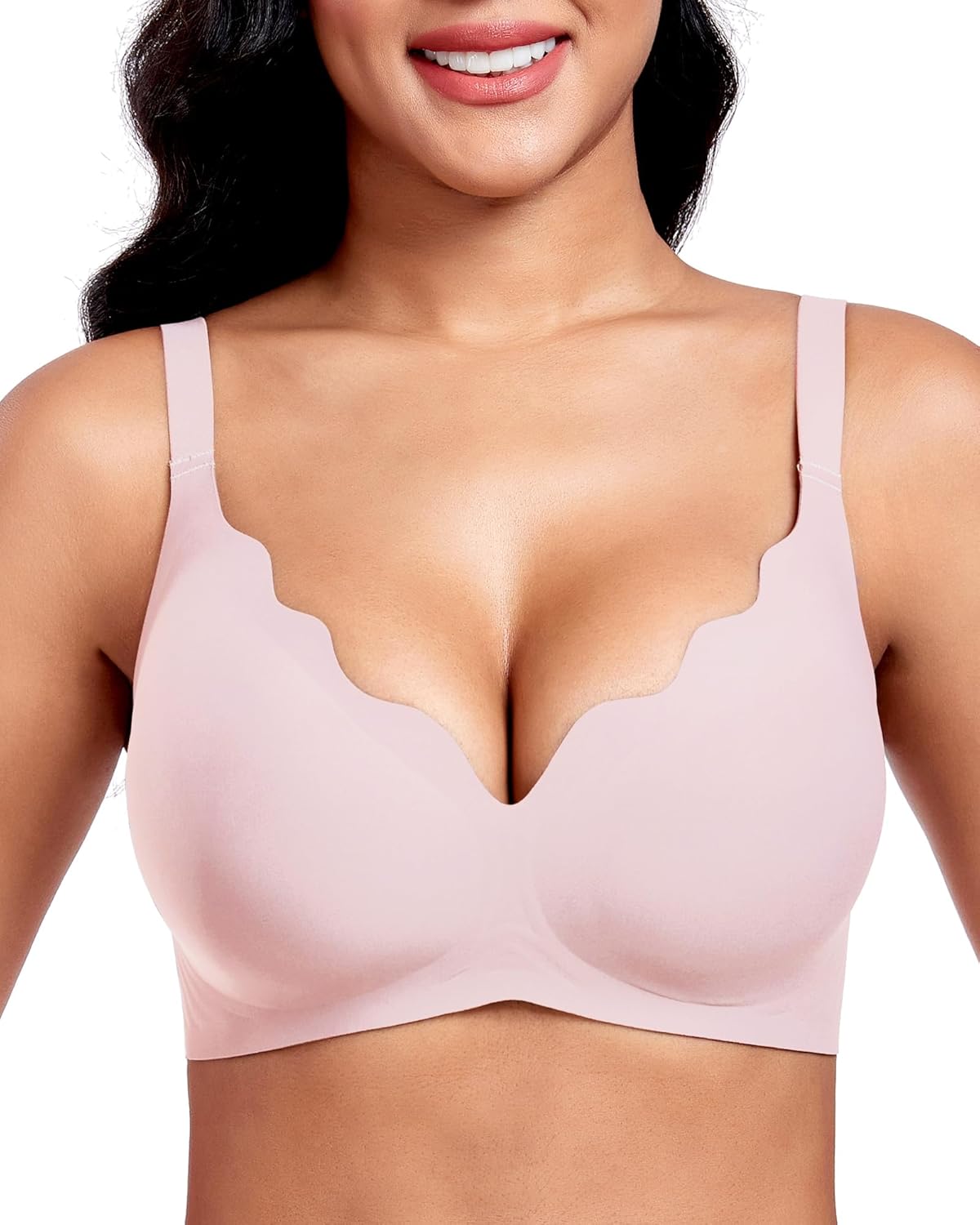 Vinfact Plunge V Jelly Bras for Women No Underwire Wireless Full Coverage Bralette Seamless T Shirt Everyday Sleep Bra
