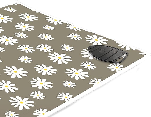 Encasa Homes Ironing Mat/Pad (120 x 70 cm) with 3mm Padding & Silicone Iron Rest for Steam Pressing on Tabletop or Bed - Heat Resistant, Portable, Quilting & Travel Blanket - Daisy Grey