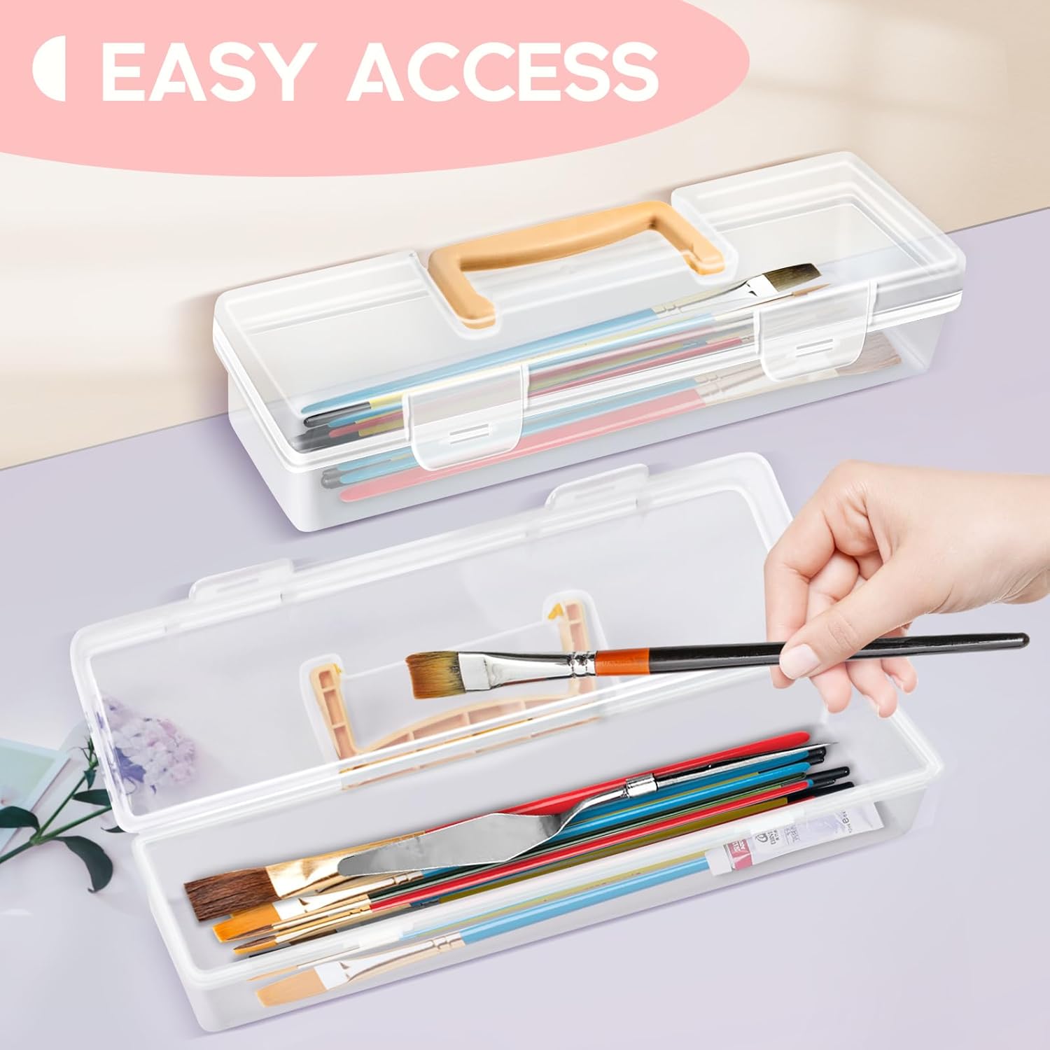 Vowcarol 2 Pack Paint Brush Case - Portable Long Brush Storage Box, Holder - Image 2