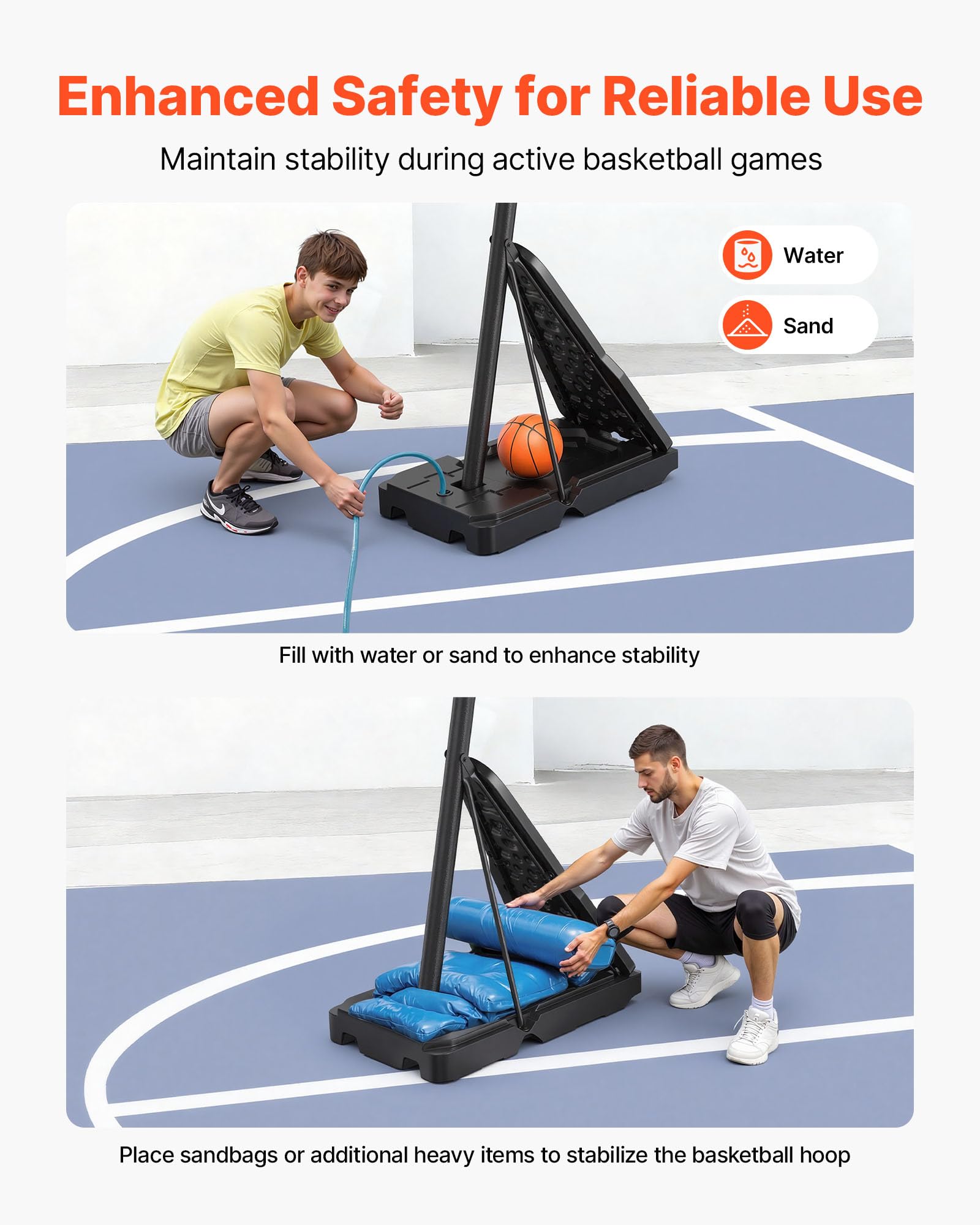 VEVOR Panier de Basket-Ball sur Pied Portable, But de Basketball Mobile, Système de Cerceau, Filet et Panneau en PC de 110 cm pour Basket, Hauteur Réglable 2,45-3,05 m, pour Extérieur Intérieur