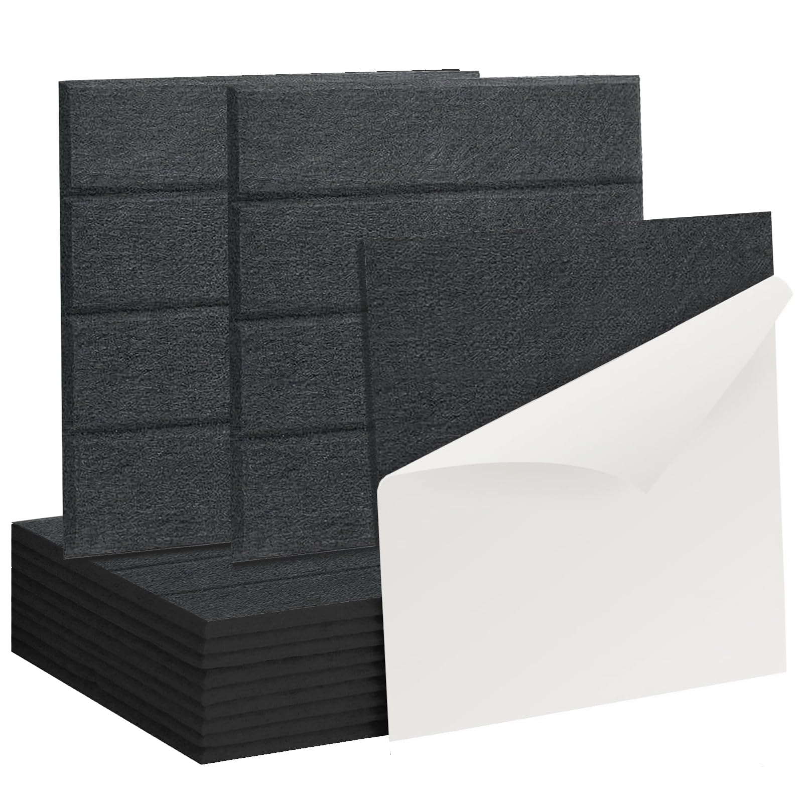 OXTXO 12 Pack Felt Pin Board Tiles 12x12in Self Adhesive 3D Acoustic Wall Panels Peel and Stick Memo Notice Board Squares with Push Pins for School and Home Office Wall Decor (Black)