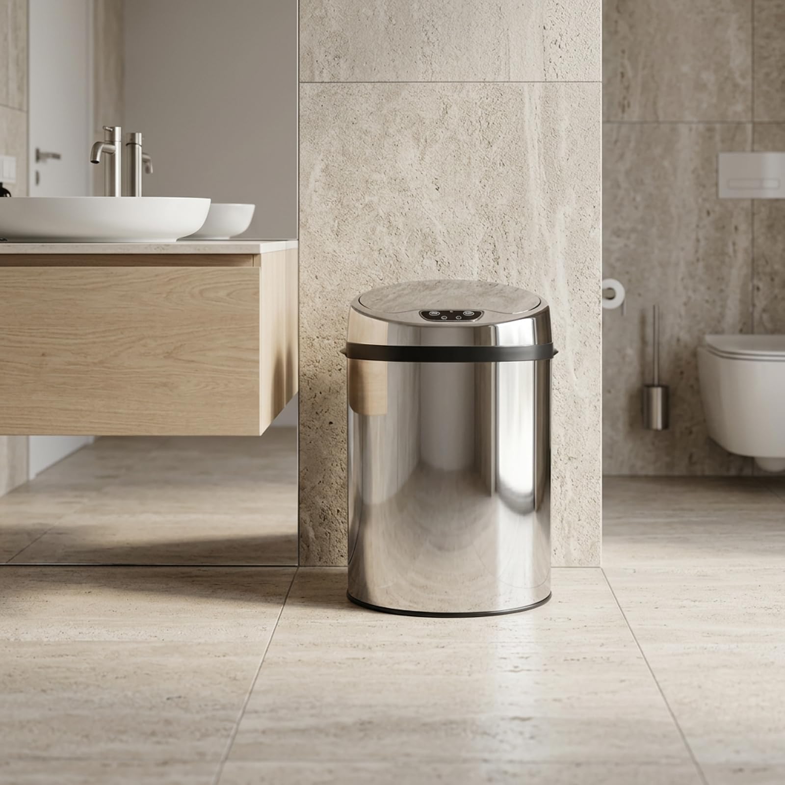 Echtwerk Inox kosz na śmieci do biura, łazienki, na kosmetyki, z czujnikiem, bezdotykowy, elektryczny pojemnik na śmieci, czujnik ruchu na podczerwień, korpus ze stali nierdzewnej, pojemność 9 litrów