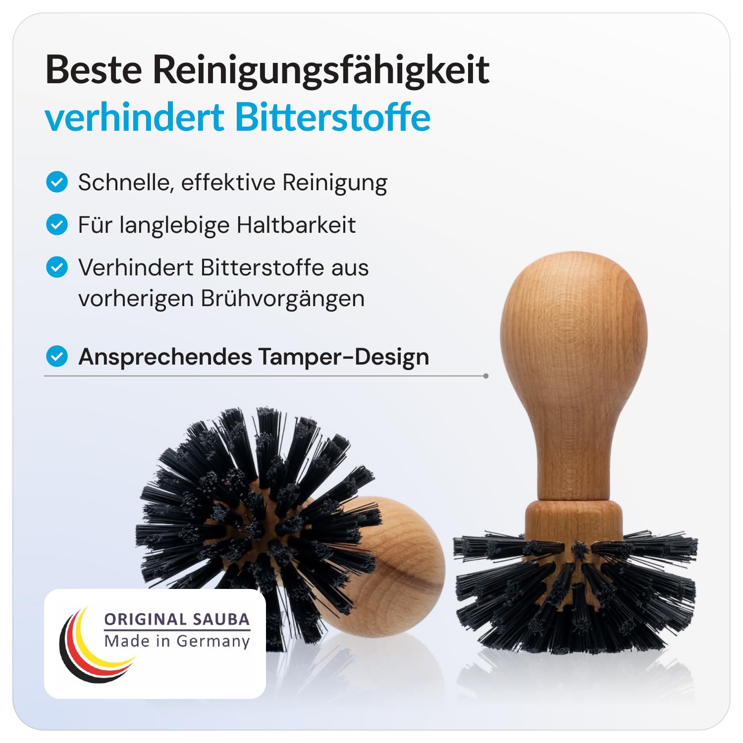 2 spazzole portafiltro SIBO | accessori barista in materiali naturali | 2 pennelli Barista | pulizia della macchina espresso da residui di polvere e residui | su misura per E61 | diametro 62 mm