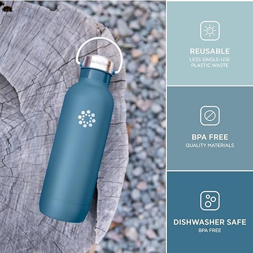 Miniatura 4 de Lifefactory Botella deportiva de acero inoxidable con aislamiento al vacío de 24 onzas, Dark Denim