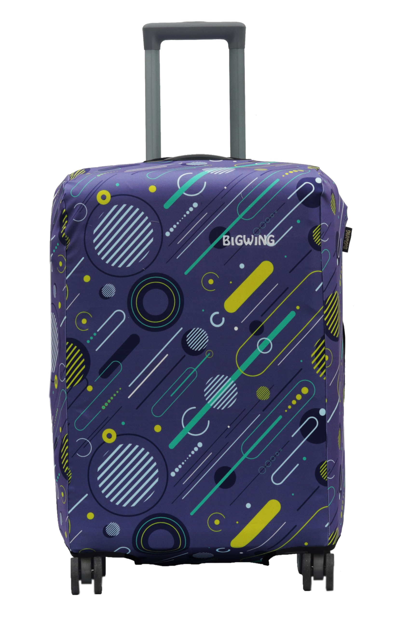 BIGWING Protective Cover in Polyester Fabric with Geometric Print for | 24 inch Medium Size 65 cm | Hard Luggage Trolley Bag Cover (Fits Only On Fiber - Plastic Trolley Bag) Purple Color