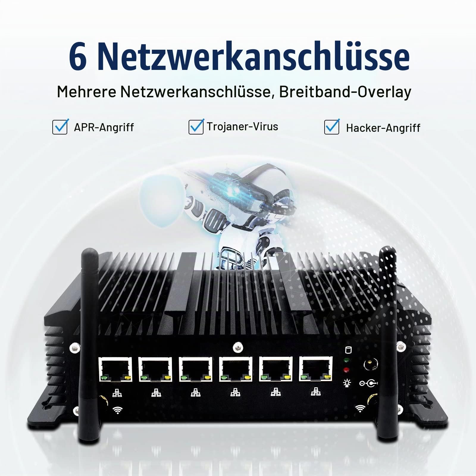 WEIDIAN Firewall PC 2.5G, Fanless Computer, OPNsense, VPN, Network Security Appliance, Core i5-8260U, AES-NI, 6 x 2.5GbE I225-V LAN, HD, WiFi, SIM Slot, Auto Power On(8GB RAM 128GB SSD)