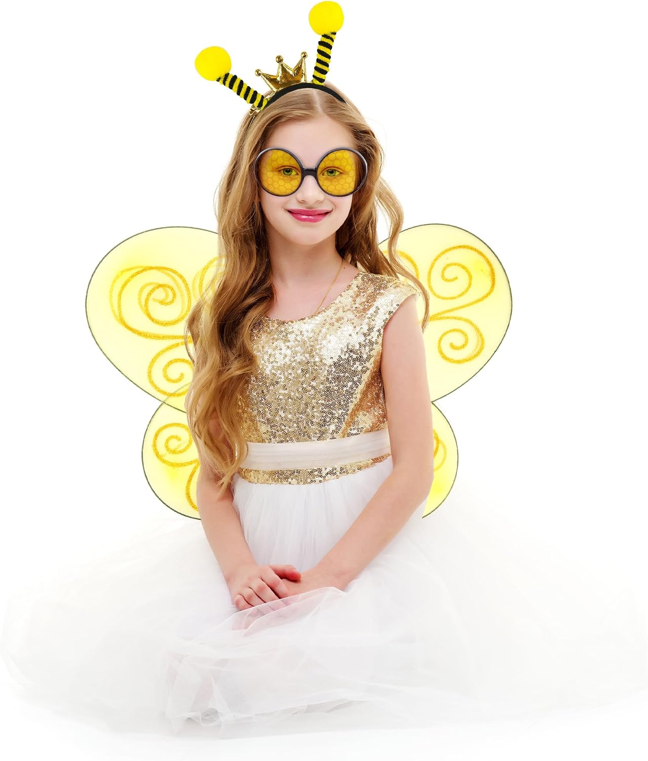 6 Pcs Bee Wings Set Bee Wings with Headband and Glasses Bee Costume Accessories for Kids Adult New Year Cosplay Props