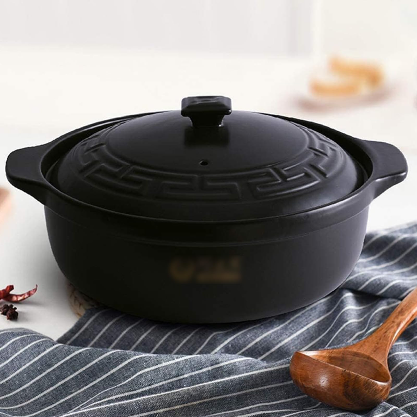 Casseruola in Ceramica, pentola di Terracotta - e deliziose pentole antiaderenti con Coperchio, pentole smaltate - prepara Il Cibo per Il Tuo Amore (Nero 4,2 l) (Nero 5,5 l) (Nero