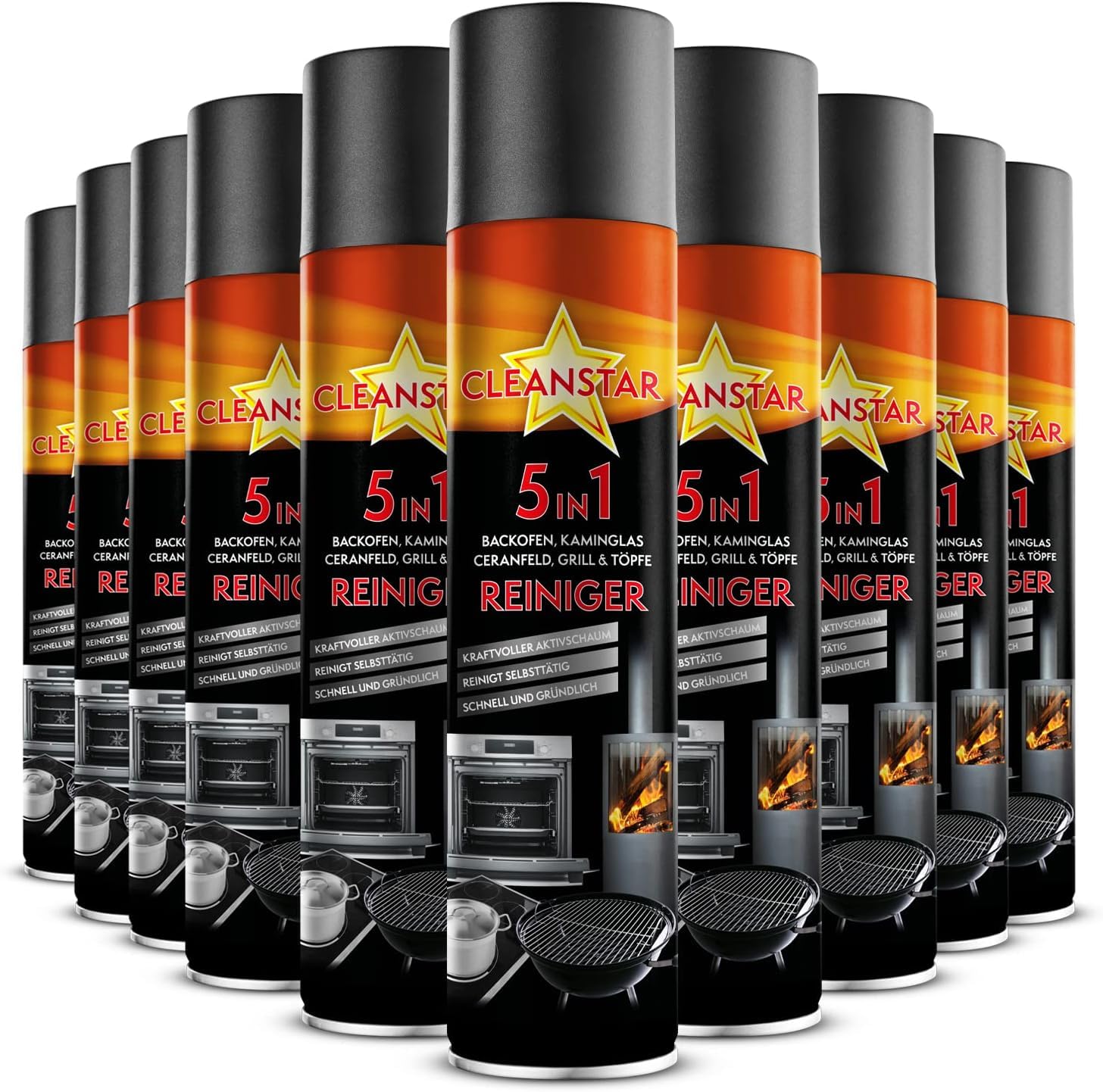 CLEANSTAR je 400ml Kaminscheibenreiniger Spray für Kamin & Ofen Reinigung - 5 in 1 Aktivschaum Kaminglas-Reiniger extra stark gegen Ruß & Schmutz - Kaminofen Glasreiniger (10)