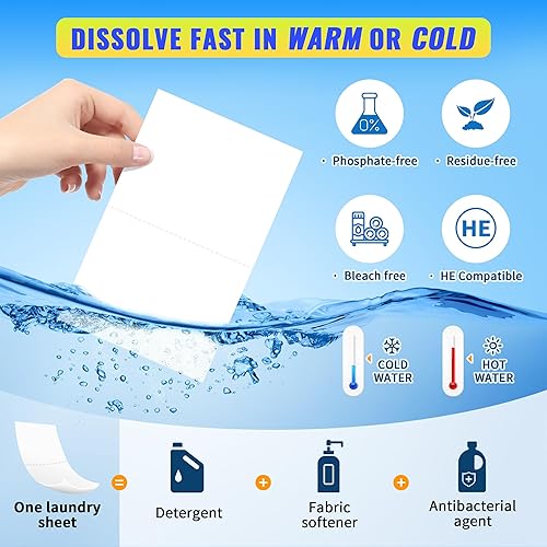 Miniatura 2 de FIXSMITH Hojas de detergente para ropa  100 cargas (50 hojas) sin fragancia, hipoalergénicas, sin perfume, ecológicas, tiras de detergente