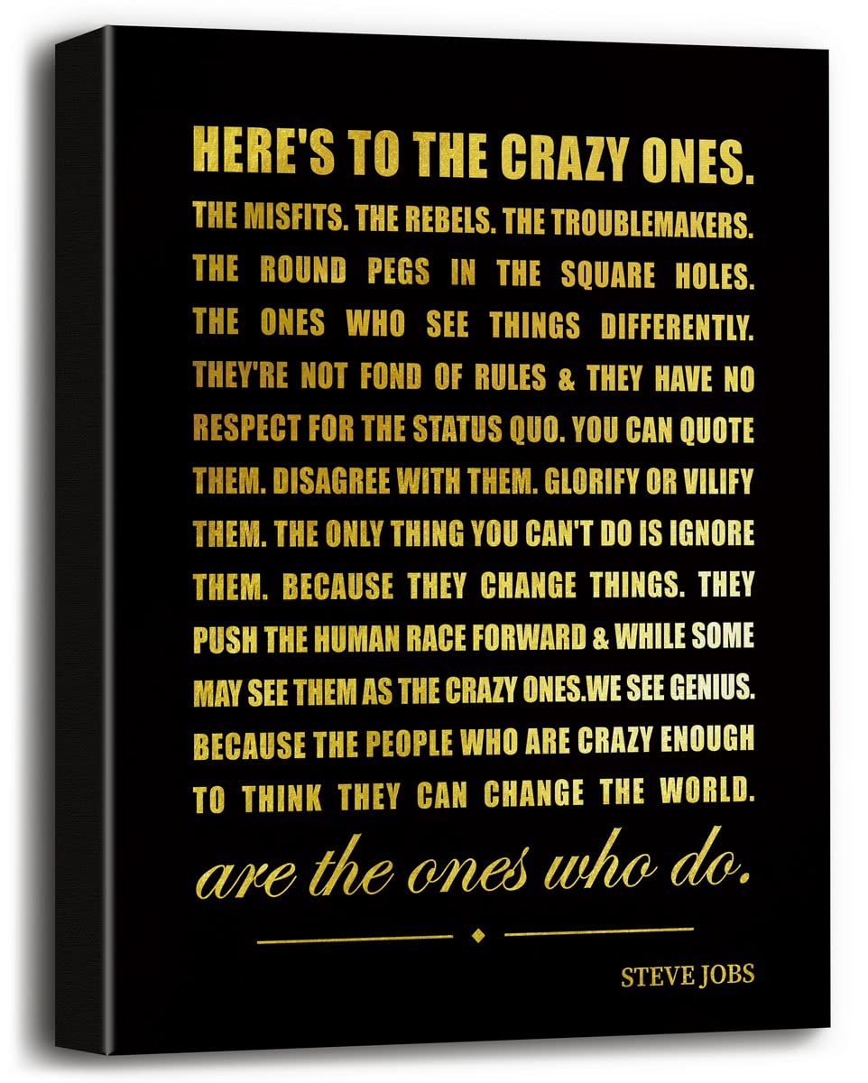 Canvas Wall Art Here's To The Crazy Ones Decor, Inspirational Canvas Prints Poster Wall Art for Office Study School Decor, Hanging Wall Decor, Great Art Gift for Teacher Classroom12x15