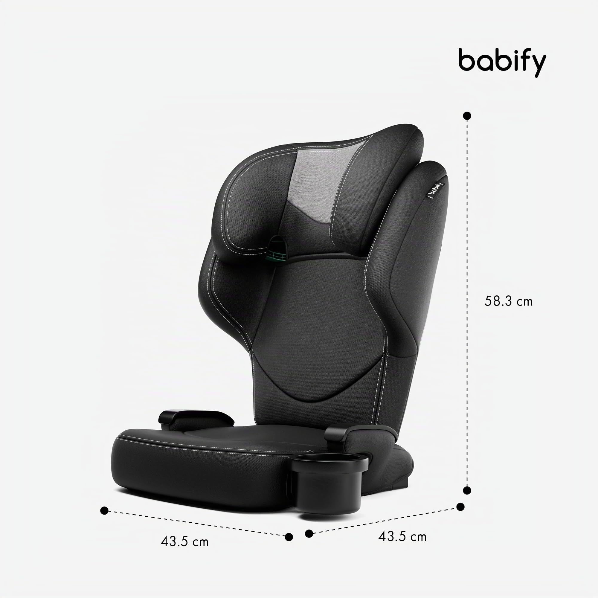 Babify Siège Auto 15 à 36 kg - Isofix & i-Size, Appui-Tête Réglable 12 Positions, Porte-Gobelet Amovible, Pliable, Housse Facile à Nettoyer, Noir