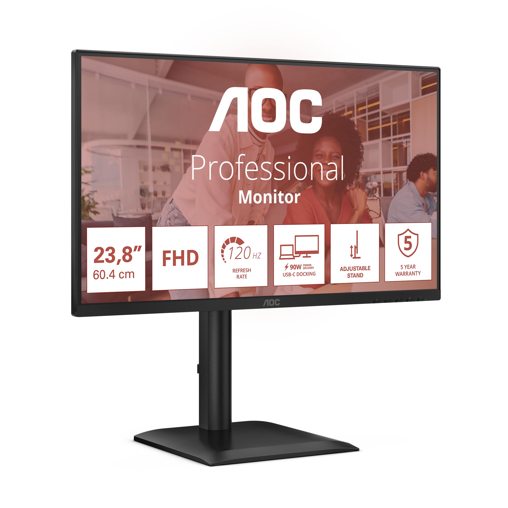 AOC Monitor FHD 24E4CV 61.6 cm, 120 Hz, IPS, 4 ms GtG, synchronizacja adaptacyjna, tryb HDR, regulacja wysokości, głośnik, (1920 x 1080, HDMI 1 x 1,4, DP 1 x 1,4 koncentrator USB), czarny