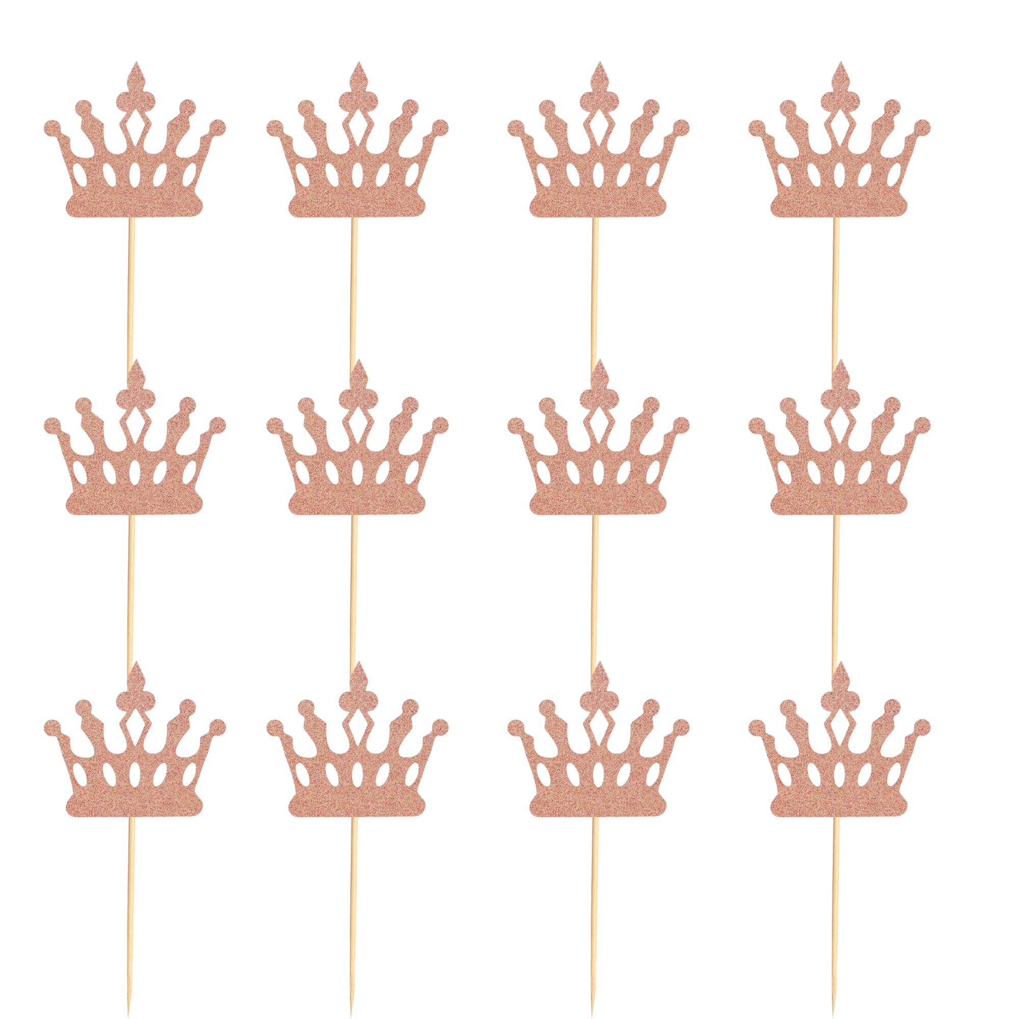 Arthsdite 24 Pcs Princess Crown Cupcake Toppers Princess Cake Pick Decorations for Wedding Girl Birthday Baby Shower Party Decorations - Rose Gold Glitter