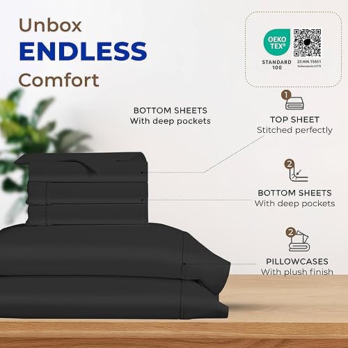 Miniatura 3 de THREAD SPREAD Juego de sábanas 100% de algodón egipcio dividido tamaño King para cama ajustable, 600 hilos, 5 piezas, sábanas superiores divididas