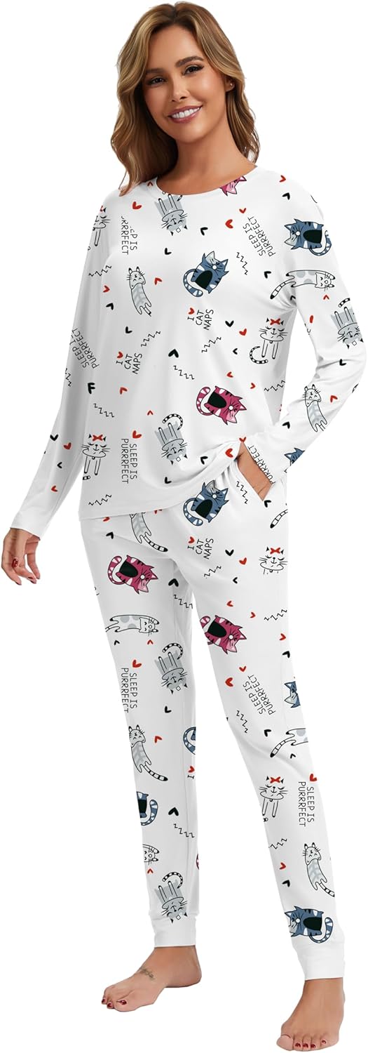 2 Piece Pjs Set For Womens Pajamas Lounge Set Long Sleeve Joggers Pants Sleepwear with Pockets - Image 3