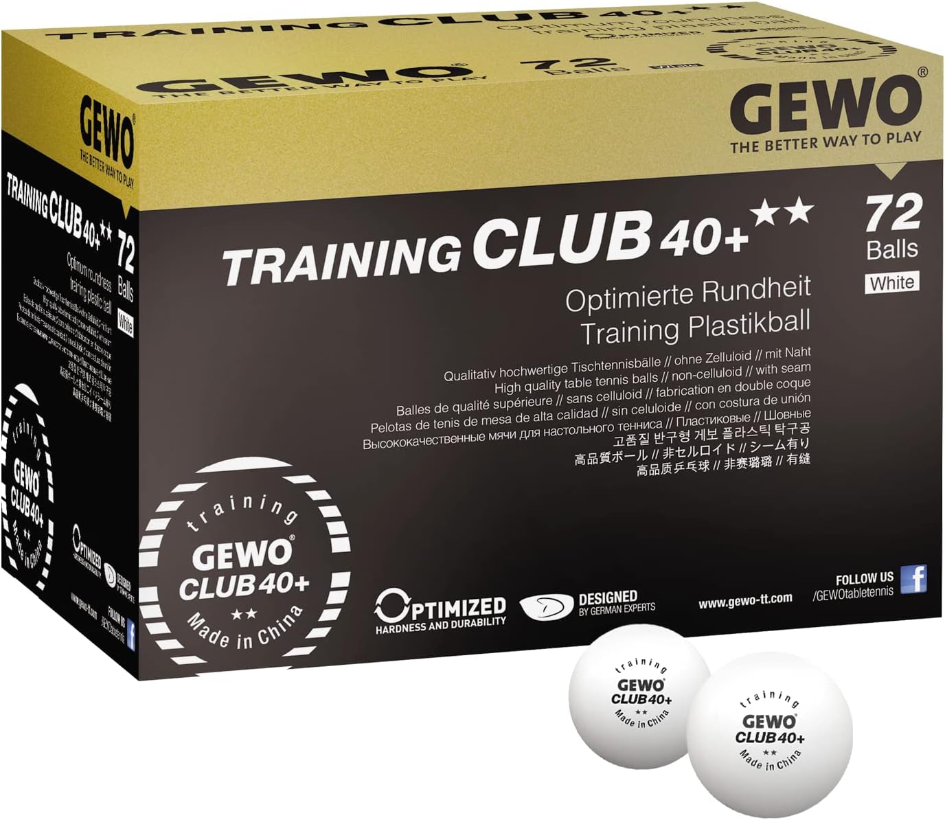 Unisex - Adult Ball Training Club 40+ Table Tennis Ball, White, 72 Balls