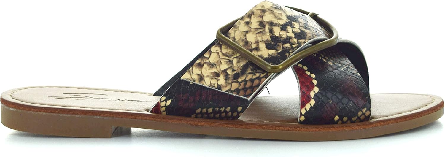 Seven7 Women's Jonah Criss-Cross Buckle Strap Slide Sandal Vegan Leather