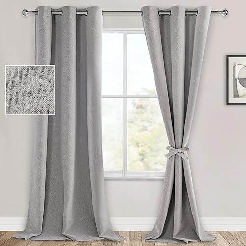 Hiasan Cortinas opacas de lino sintético, 2 paneles con textura de arpillera, con aislamiento térmico, para oscurecer el dormitorio, ahorro de