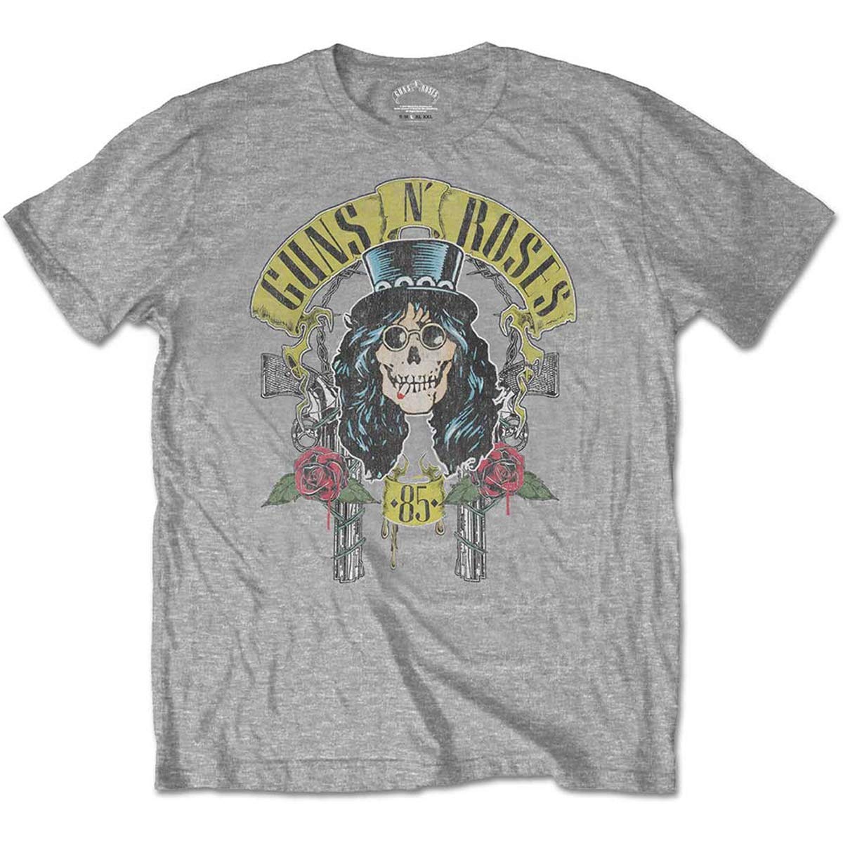 Guns N' Roses Men's Grey (Grey Grey) Slash '85 T-Shirt, Medium (Size:medium)